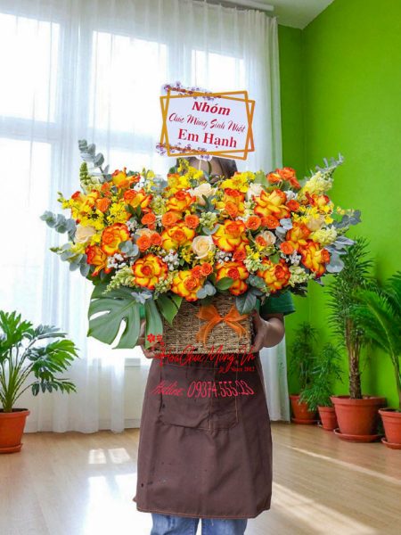 Giỏ Hoa Hồng Cam Lửa HG209